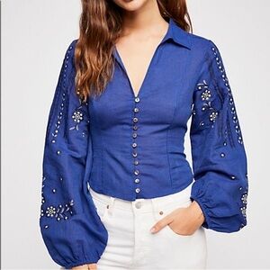 Free People Dance With Me Embroidered Blouse Size Small
